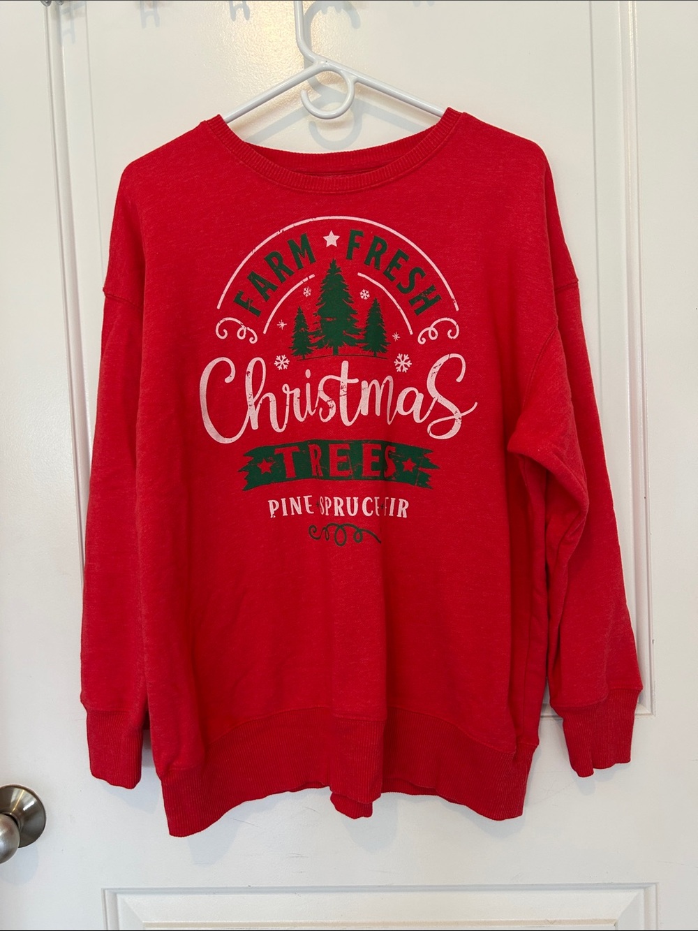 Holiday Time Red Christmas Trees Graphic Crewneck Sweater
